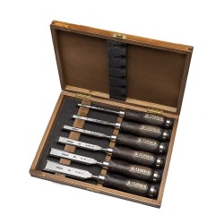 Set of bevel edge chisels in wooden box 6pcs